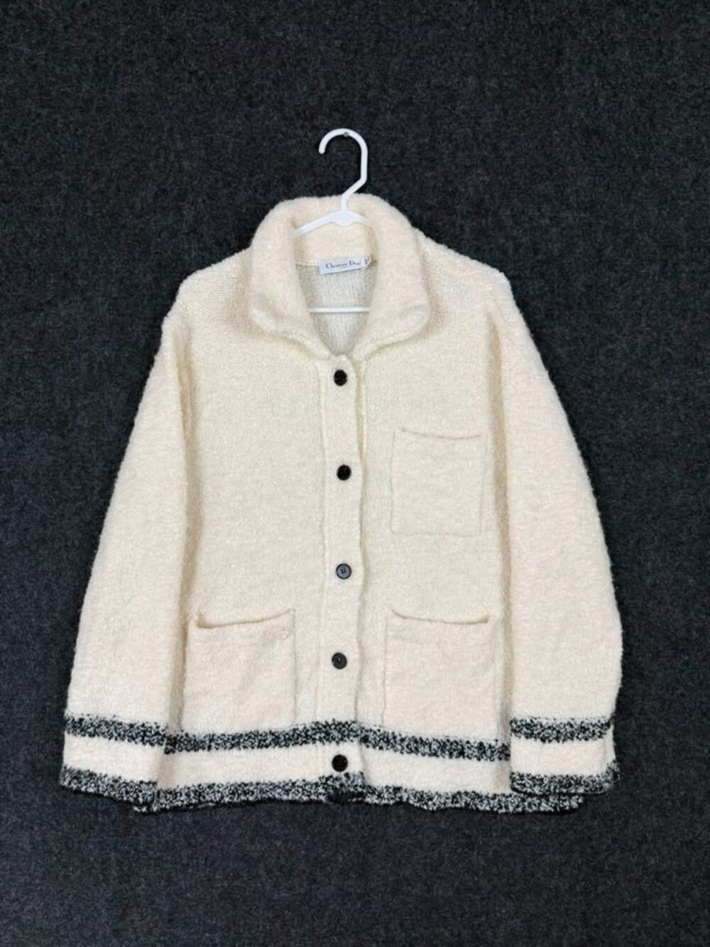 Christian Dior Wool Cashmere Cardigan Women's US 4 Cream Logo Trim Italy